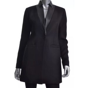 BCBGMAXAZRIA Demi Long Leather Trim Blazer Jacket